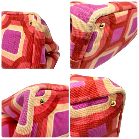 PRADA Vintage Logo Tote Bag Canapa Stampata Canvas Multicolor Red Pink  [105524] - Picture 14 of 15